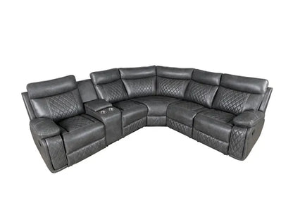 Home Theater Seating, Manual Recliner w/Cup Holder, Hide-Away Storage PU Reclining Sofa-Black or Gray