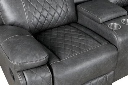 Home Theater Seating, Manual Recliner w/Cup Holder, Hide-Away Storage PU Reclining Sofa-Black or Gray