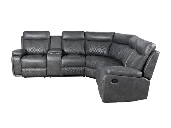 Home Theater Seating, Manual Recliner w/Cup Holder, Hide-Away Storage PU Reclining Sofa-Black or Gray