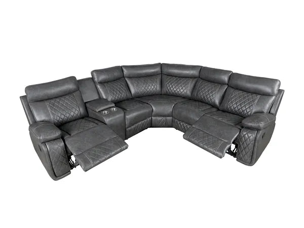 Home Theater Seating, Manual Recliner w/Cup Holder, Hide-Away Storage PU Reclining Sofa-Black or Gray