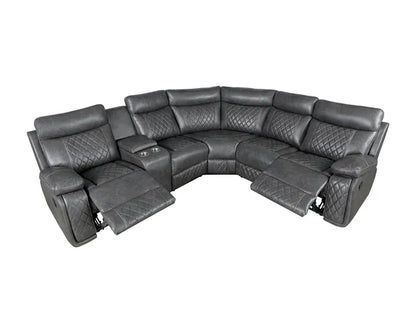 Home Theater Seating, Manual Recliner w/Cup Holder, Hide-Away Storage PU Reclining Sofa-Black or Gray