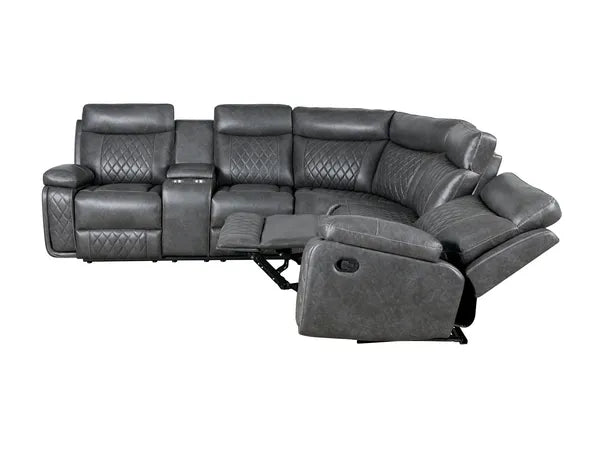 Home Theater Seating, Manual Recliner w/Cup Holder, Hide-Away Storage PU Reclining Sofa-Black or Gray