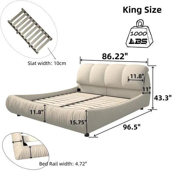 Luxury Queen or King Size Upholstered Platform Bed w/Oversized Padded Backrest and Solid Wood Frame-Green, Black, Beige or Gray