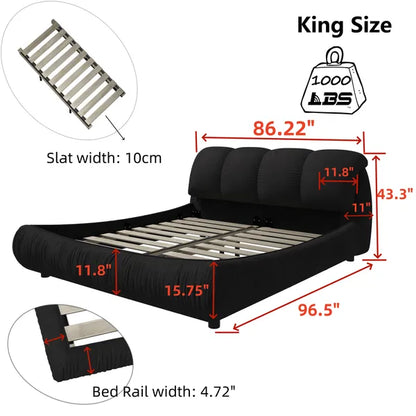 Luxury Queen or King Size Upholstered Platform Bed w/Oversized Padded Backrest and Solid Wood Frame-Green, Black, Beige or Gray