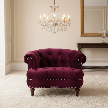 La Rosa Victorian Chesterfield Velvet Tufted Sofa, Loveseat or Accent Chair-Burgundy or Navy Blue