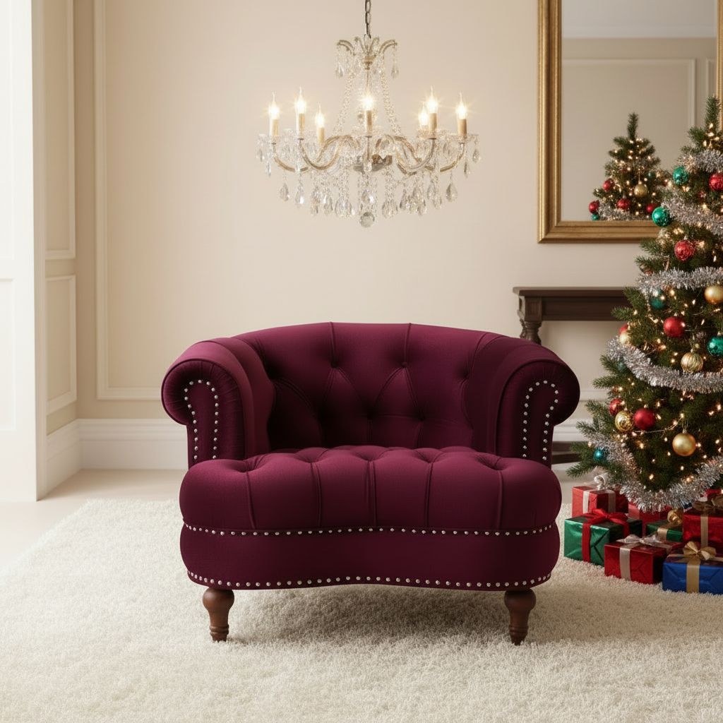 La Rosa Victorian Chesterfield Velvet Tufted Sofa, Loveseat or Accent Chair-Burgundy or Navy Blue
