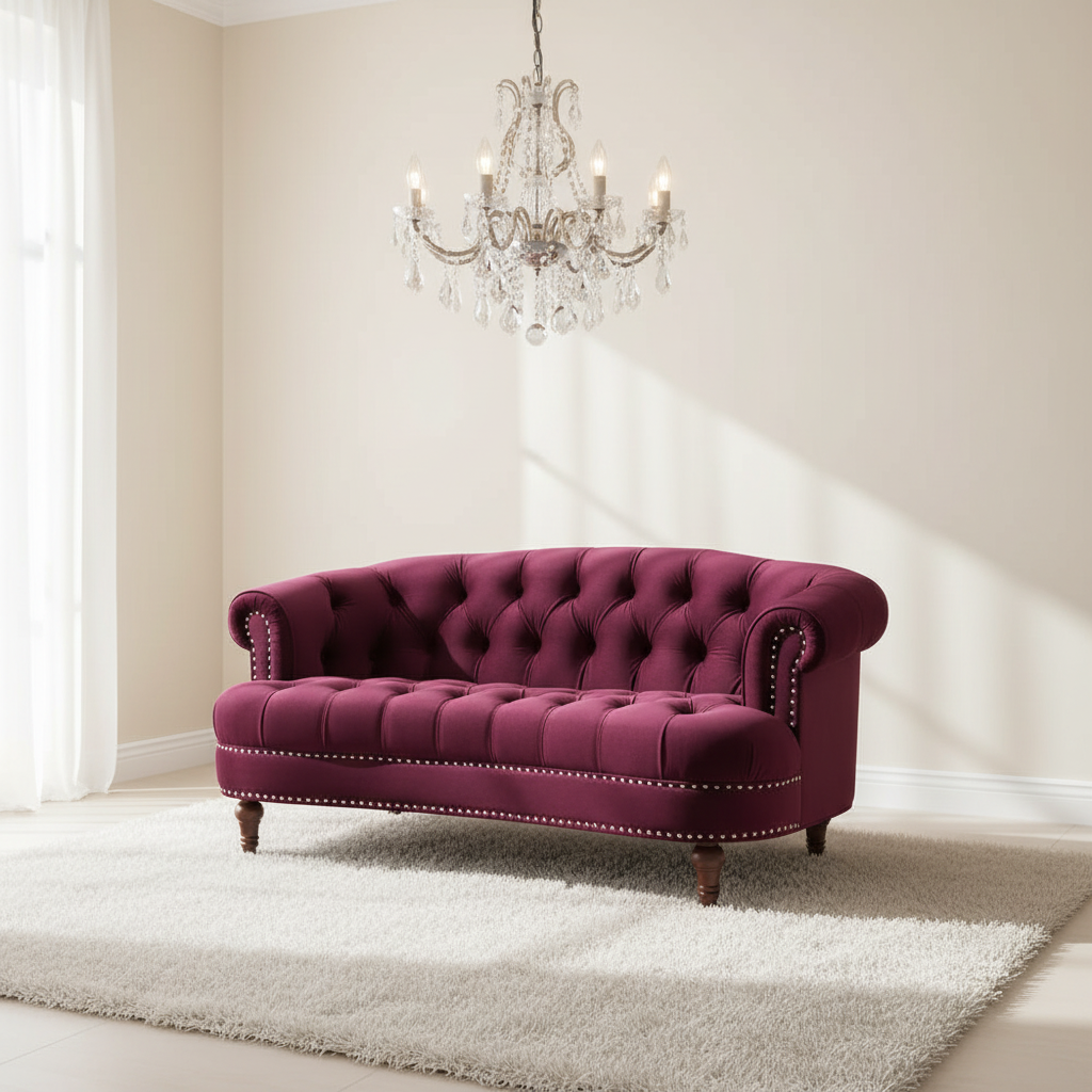 La Rosa Victorian Chesterfield Velvet Tufted Sofa, Loveseat or Accent Chair-Burgundy or Navy Blue