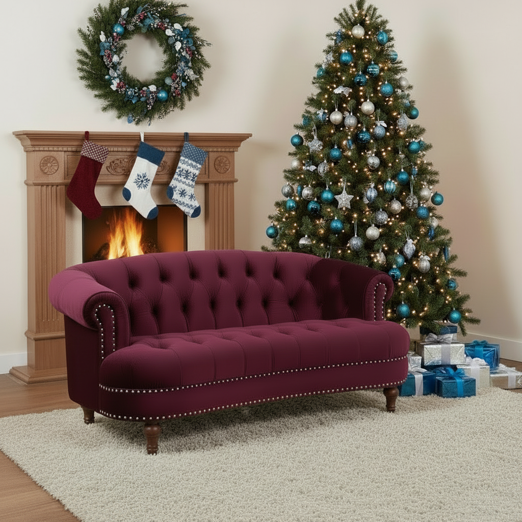 La Rosa Victorian Chesterfield Velvet Tufted Sofa, Loveseat or Accent Chair-Burgundy or Navy Blue