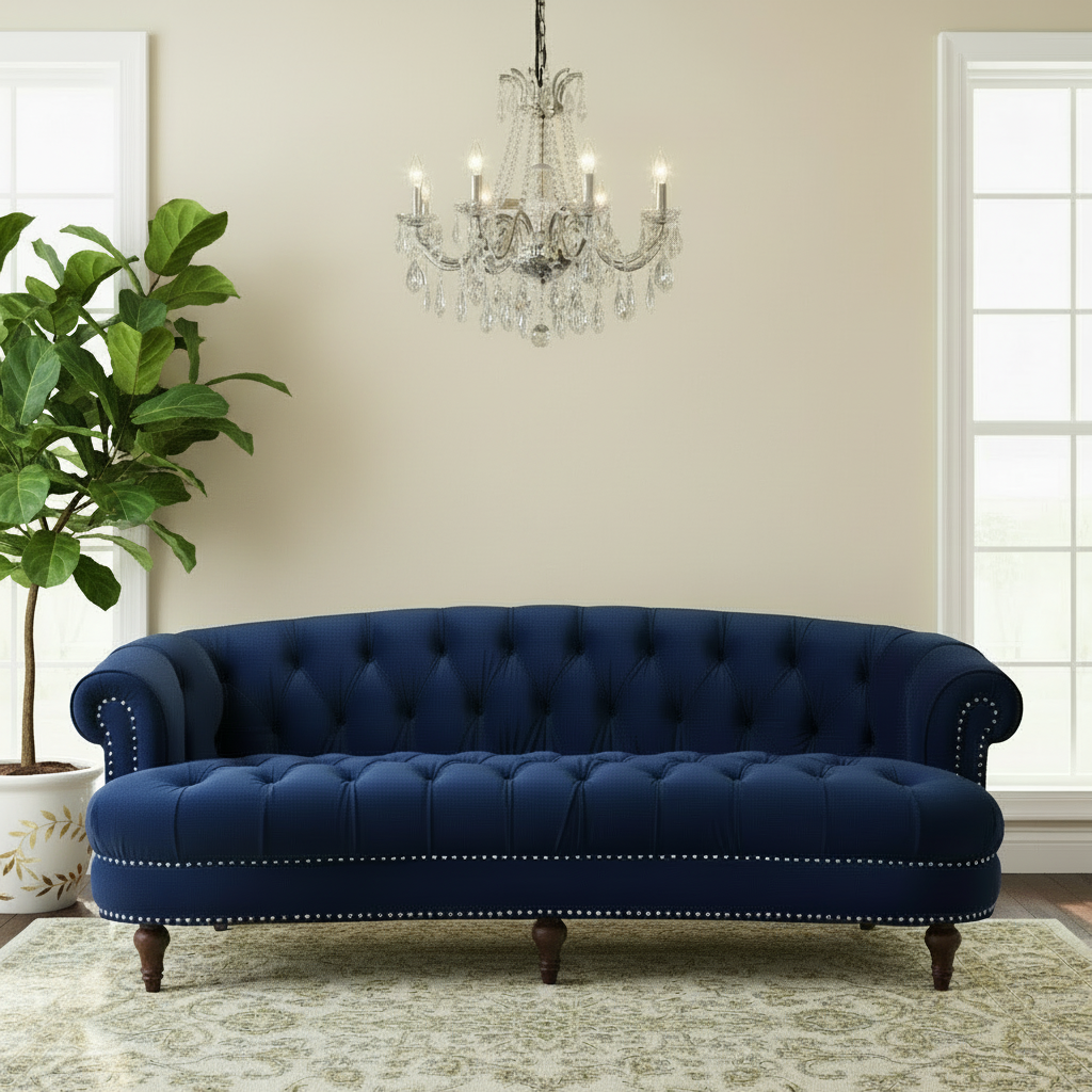 La Rosa Victorian Chesterfield Velvet Tufted Sofa, Loveseat or Accent Chair-Burgundy or Navy Blue