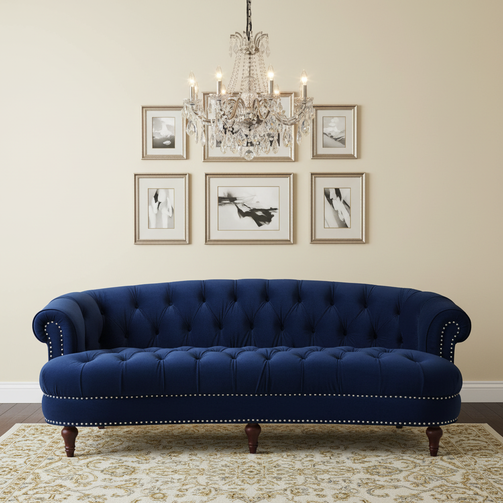 La Rosa Victorian Chesterfield Velvet Tufted Sofa, Loveseat or Accent Chair-Burgundy or Navy Blue