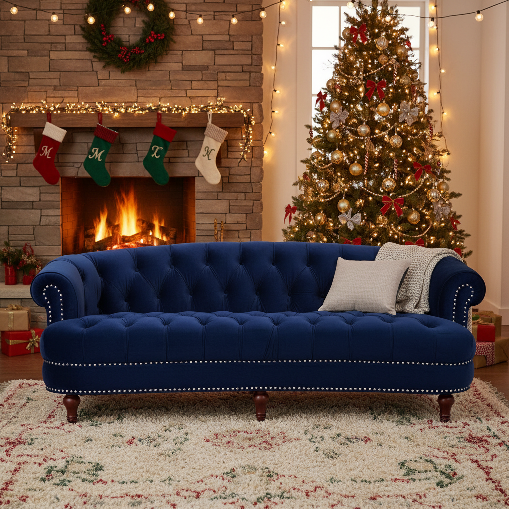 La Rosa Victorian Chesterfield Velvet Tufted Sofa, Loveseat or Accent Chair-Burgundy or Navy Blue