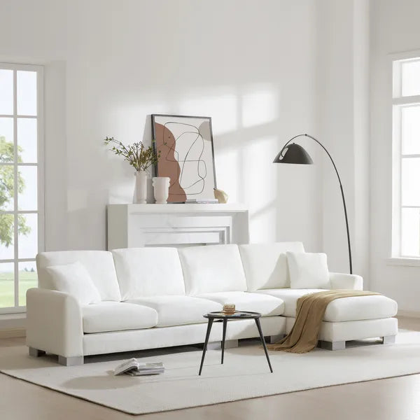 Modern 119" Oversized 5-seater L-shaped Luxury Couch Set Sectional Sofa, w/2 Free pillows, w/Chaise-Light Gray or White
