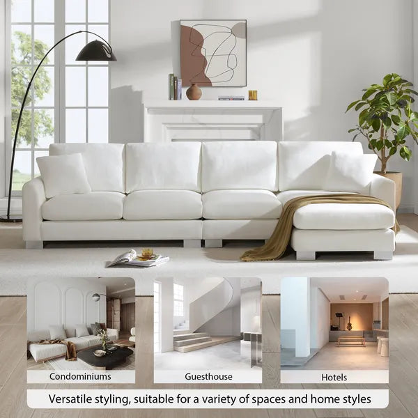 Modern 119" Oversized 5-seater L-shaped Luxury Couch Set Sectional Sofa, w/2 Free pillows, w/Chaise-Light Gray or White