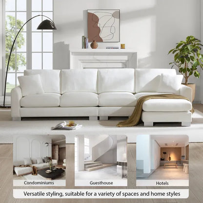 Modern 119" Oversized 5-seater L-shaped Luxury Couch Set Sectional Sofa, w/2 Free pillows, w/Chaise-Light Gray or White