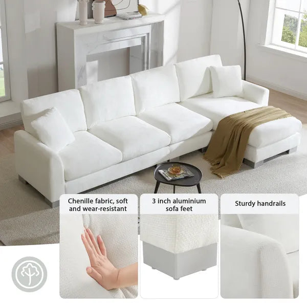 Modern 119" Oversized 5-seater L-shaped Luxury Couch Set Sectional Sofa, w/2 Free pillows, w/Chaise-Light Gray or White