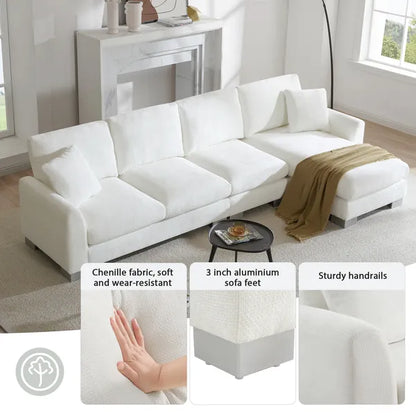 Modern 119" Oversized 5-seater L-shaped Luxury Couch Set Sectional Sofa, w/2 Free pillows, w/Chaise-Light Gray or White