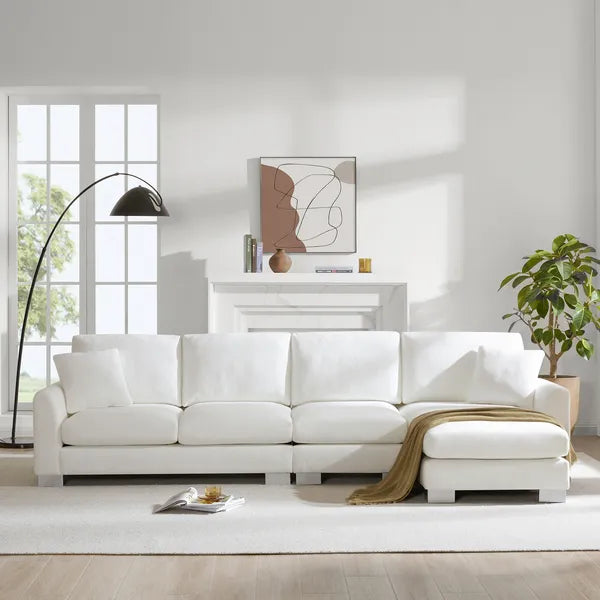Modern 119" Oversized 5-seater L-shaped Luxury Couch Set Sectional Sofa, w/2 Free pillows, w/Chaise-Light Gray or White