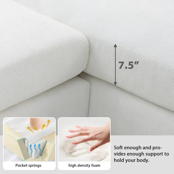 Modern 119" Oversized 5-seater L-shaped Luxury Couch Set Sectional Sofa, w/2 Free pillows, w/Chaise-Light Gray or White