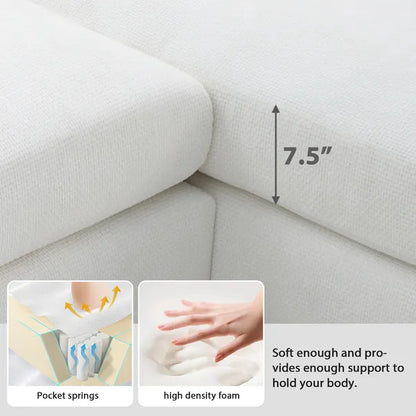 Modern 119" Oversized 5-seater L-shaped Luxury Couch Set Sectional Sofa, w/2 Free pillows, w/Chaise-Light Gray or White