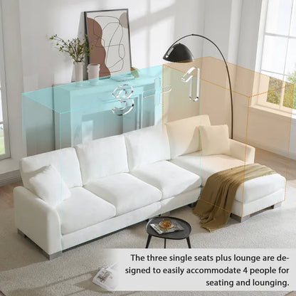 Modern 119" Oversized 5-seater L-shaped Luxury Couch Set Sectional Sofa, w/2 Free pillows, w/Chaise-Light Gray or White