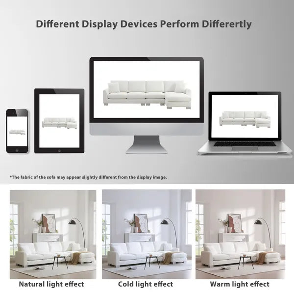 Modern 119" Oversized 5-seater L-shaped Luxury Couch Set Sectional Sofa, w/2 Free pillows, w/Chaise-Light Gray or White