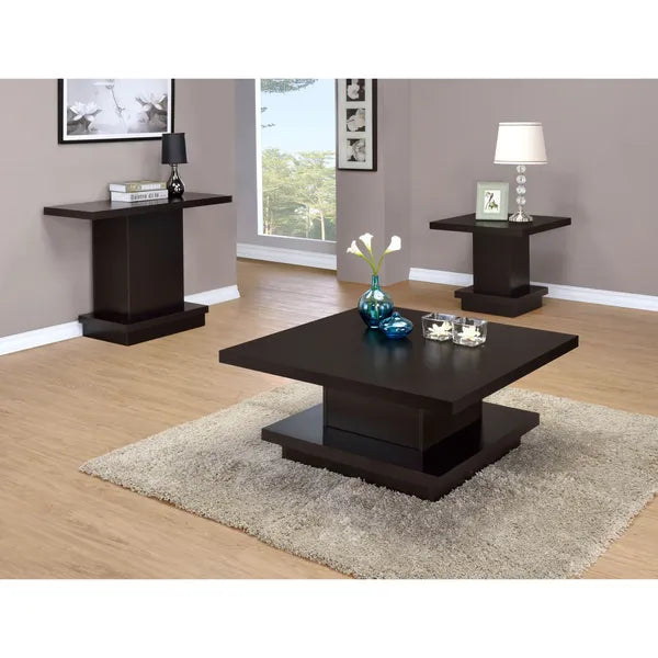Square Coffee Table, Square Pedestal End Table, or Pedestal Console Table-Cappuccino Each Sold Separately