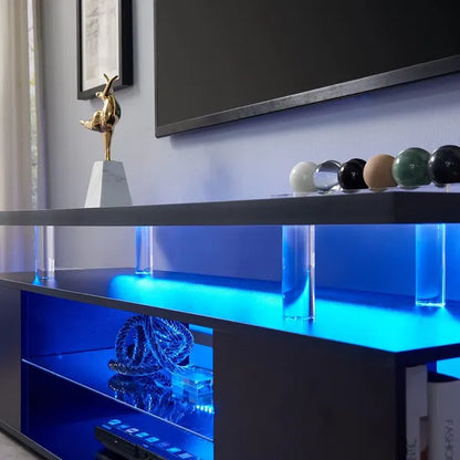 TV Stand, LED Entertainment Center Media Storage Console Table w/Large Side Cabinet-White or Black