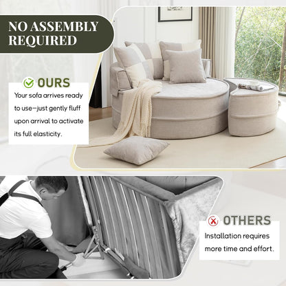 Oversized Round Accent Barrel Chair w/5 Pillows Soft Velvet Upholstered Armchair Lazy Lounge Sofa w/Ottoman-Gray, Light Green or Beige