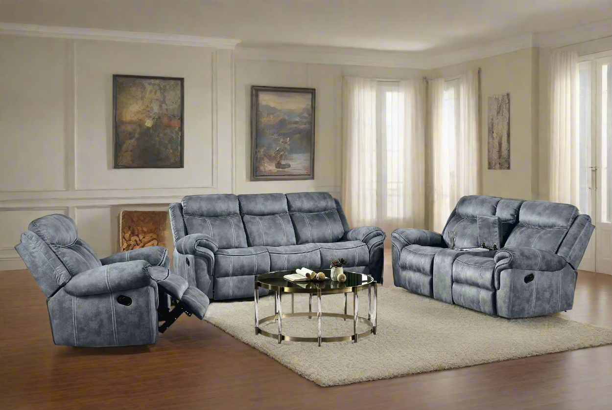 Modern Two-Toned Gray Velvet 3pcs Recliner Set-Two Tone Gray or Chocolate Brown