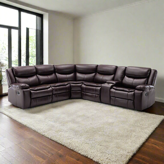 Modern L Shape Breath Leather Manual Reclining Sectional Sofa Set-Brown or Cream
