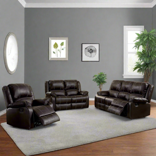 Zuriel 3Pcs Recliner Living Room Set Synthetic Leather-Brown