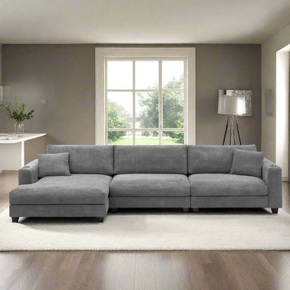 Oversized Corduroy Sectional Sofa, L Shaped Cloud Couch w/USB Charging Port, Cup Holder, Deep Seat Sofa Bed w/50" Chaise-Beige, Gray or Khaki