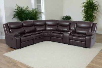 Modern L Shape Breath Leather Manual Reclining Sectional Sofa Set-Brown or Cream