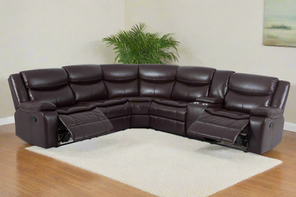 Modern L Shape Breath Leather Manual Reclining Sectional Sofa Set-Brown or Cream
