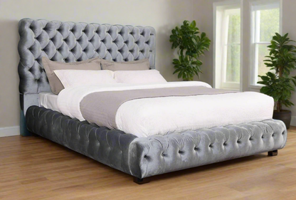 Luxurious Contemporary Upholstered Tufted Headboard and Footboard King Size Bedroom Furniture-Gray