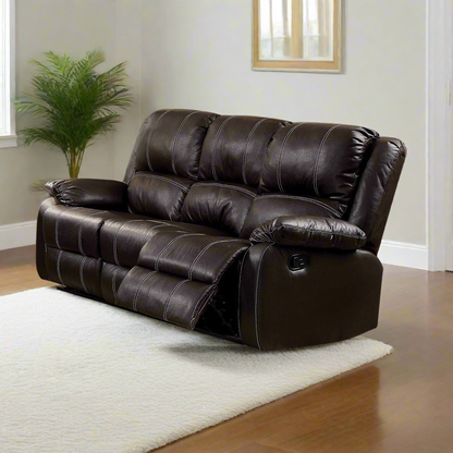 Zuriel 3Pcs Recliner Living Room Set Synthetic Leather-Brown