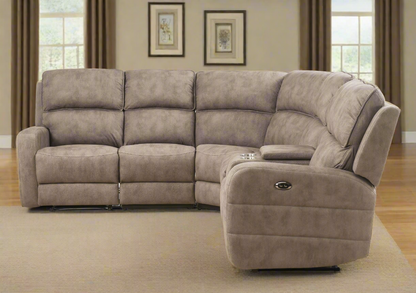 Olwen Mocha Nubuck Power Recliner Sectional Sofa w/USB Port-Mocha