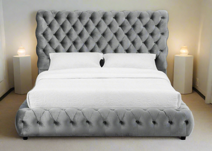 Luxurious Contemporary Upholstered Tufted Headboard and Footboard King Size Bedroom Furniture-Gray