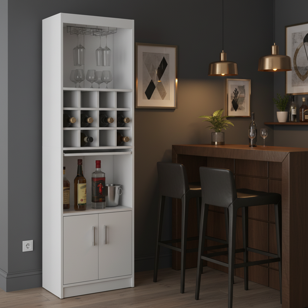 Modern Bar Cabinet w/Versatile Multi-Storage & Wine Bottle Holder-Black or White