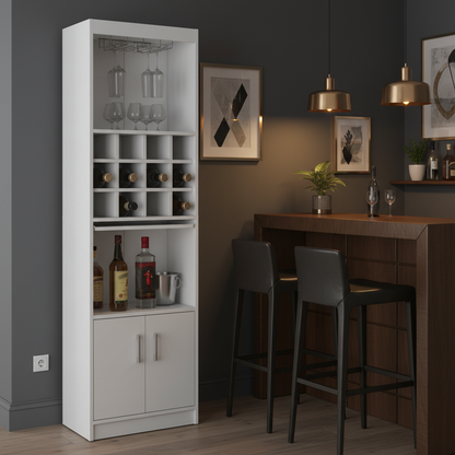 Modern Bar Cabinet w/Versatile Multi-Storage & Wine Bottle Holder-Black or White