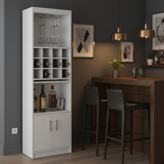 Modern Bar Cabinet w/Versatile Multi-Storage & Wine Bottle Holder-Black or White
