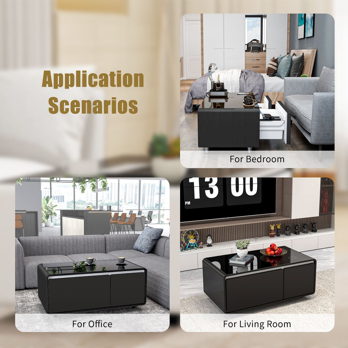 Modern Smart Mini Coffee Table with Built in Fridge-Black or White