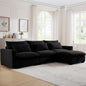 L-Shaped Corduroy Sectional Sofa Couch w/Storage Footstool and 3 Pillow-Black or Beige