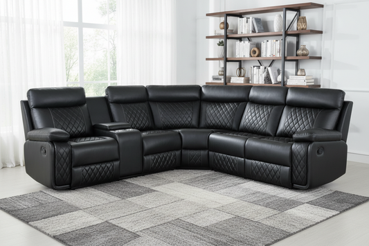 Home Theater Seating, Manual Recliner w/Cup Holder, Hide-Away Storage PU Reclining Sofa-Black or Gray