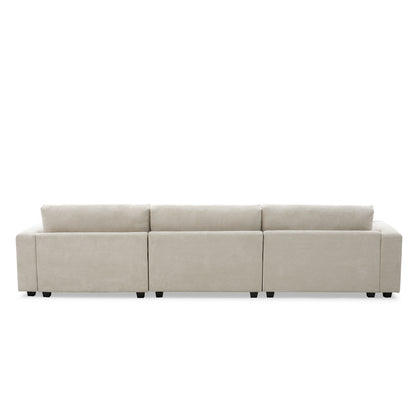 Oversized Corduroy Sectional Sofa, L Shaped Cloud Couch w/USB Charging Port, Cup Holder, Deep Seat Sofa Bed w/50" Chaise-Beige, Gray or Khaki