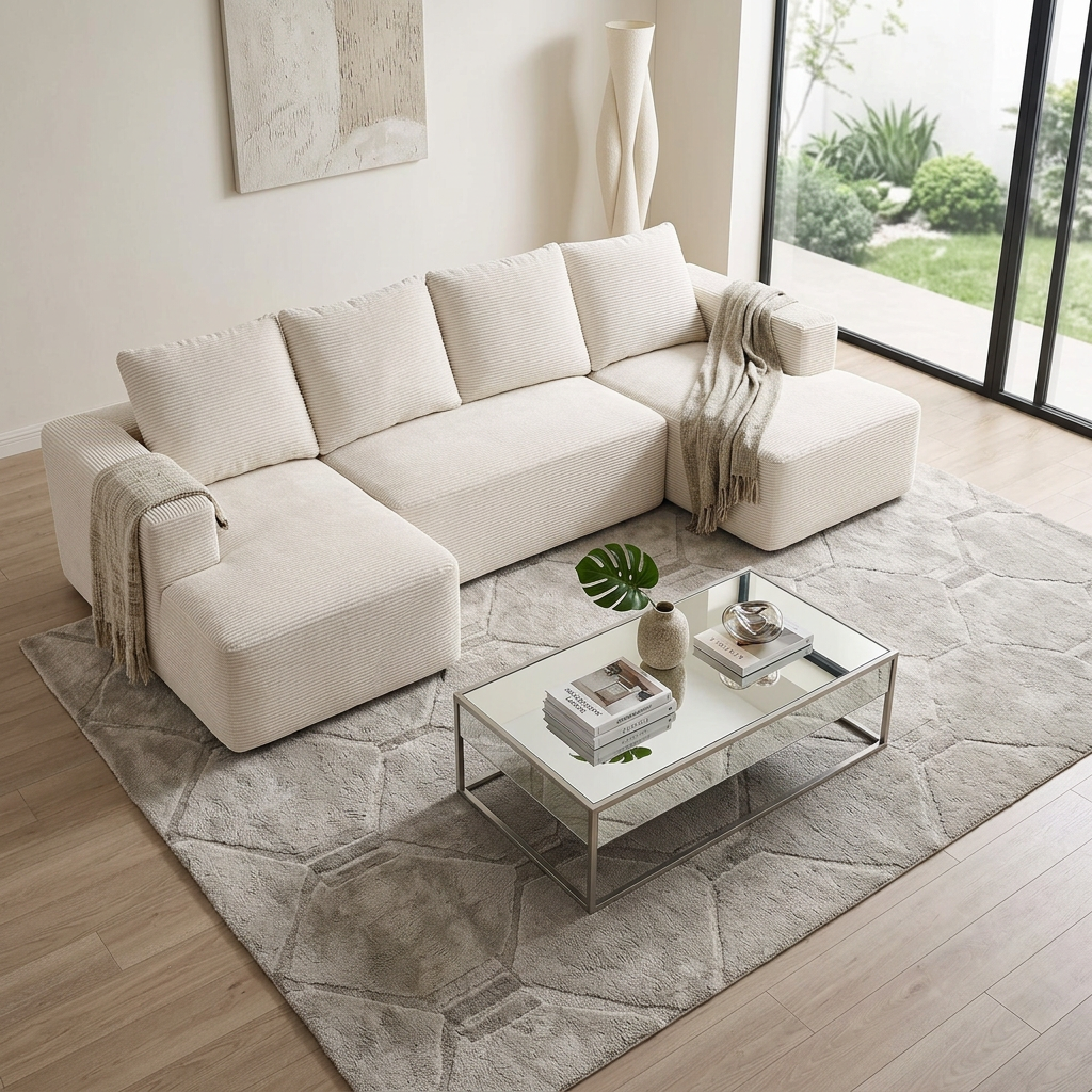 Premium Modular Seating Sofa Set - Versatile U-Shaped Design w/Chaise Lounge-Off White