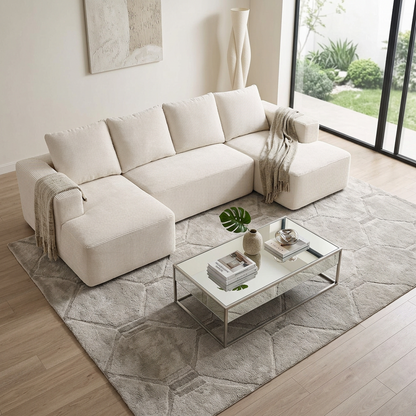 Premium Modular Seating Sofa Set - Versatile U-Shaped Design w/Chaise Lounge-Off White