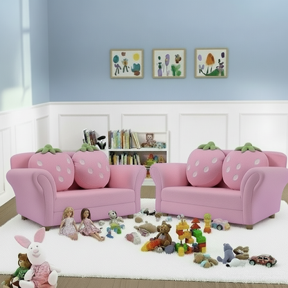 Kids Strawberry Armrest Sofa Chair or Wooden Kitchen Toy Strawberry Pretend Cooking Playset-Pink