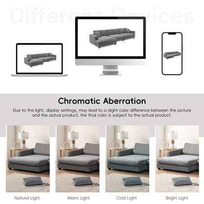 Oversized Corduroy Sectional Sofa, L Shaped Cloud Couch w/USB Charging Port, Cup Holder, Deep Seat Sofa Bed w/50" Chaise-Beige, Gray or Khaki