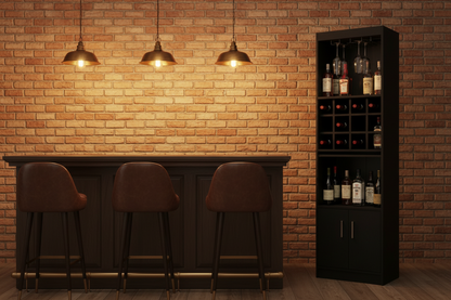 Modern Bar Cabinet w/Versatile Multi-Storage & Wine Bottle Holder-Black or White